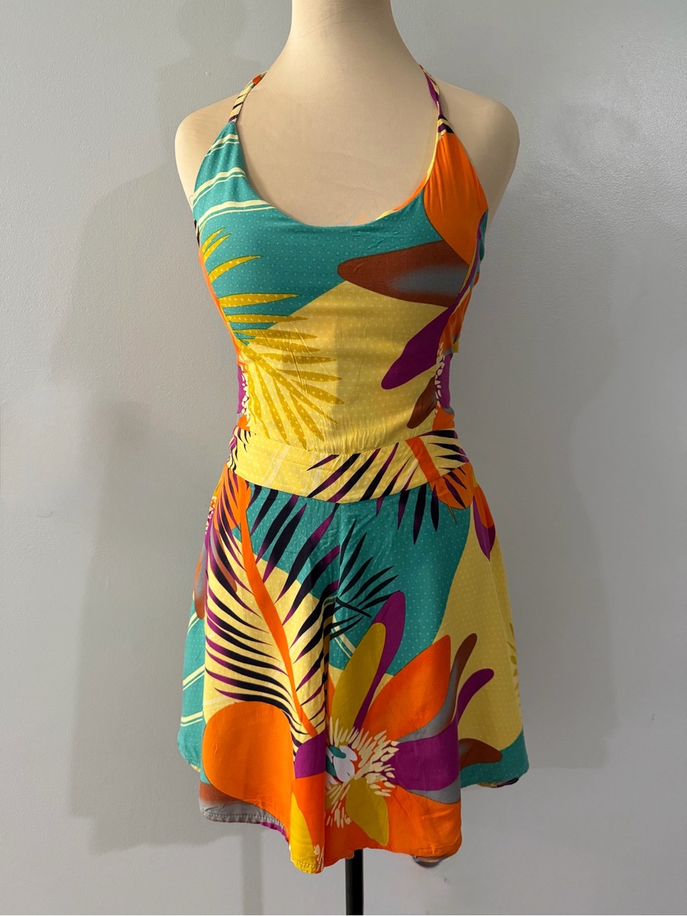 Yellow Orange Blue Tropical Floral Woman's Grande Brazil Medium Romper One Piece
